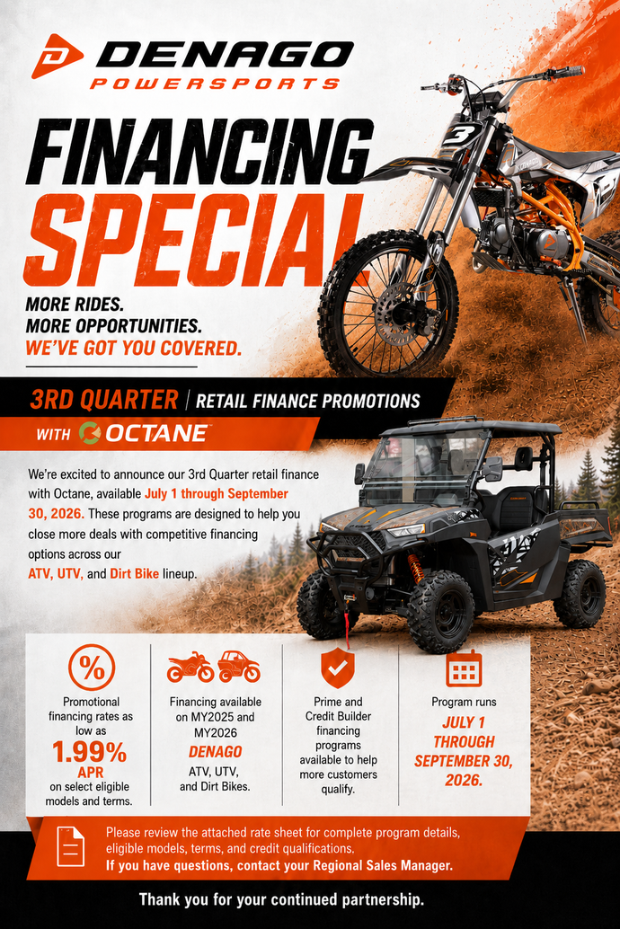 Denago Powersports Financing Special for Wholesale Dealers to use OCTANE