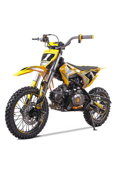 Denago Powersports Yellow MX1 Dirt Bike Hero Angle