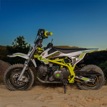 Denago Powersports Green MX Dirt Bike Left Angle Lifestyle